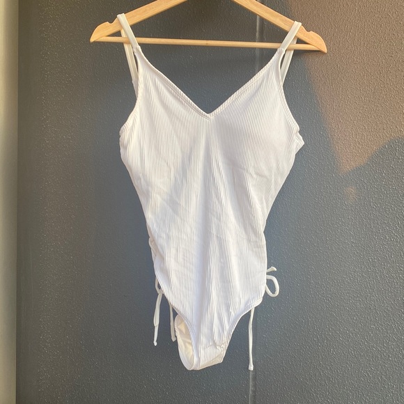 F&F Other - White swimsuit F&F size 14 side rope tie gold detailing cup support low back NWT